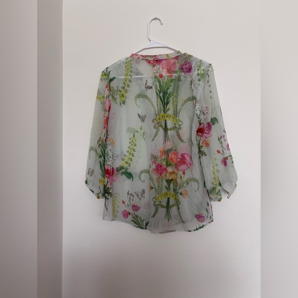 Ted Baker London Hedgerow Shivany sheer floral-print blouse with 3/4 sleeves - Picture 4 of 5